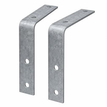 Heavy-duty galvanized steel L-shaped support brackets, 2-piece set, featuring pre-drilled mounting holes and a corrosion-resistant silver finish on a white background.