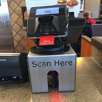 Credit Card Stand with 'Scan Here'